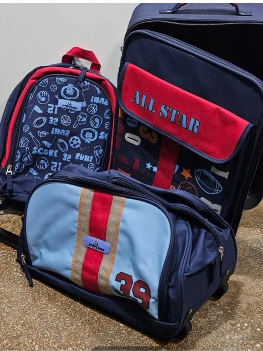 Kids Navy & Red Rolling Luggage Set - Sports Print